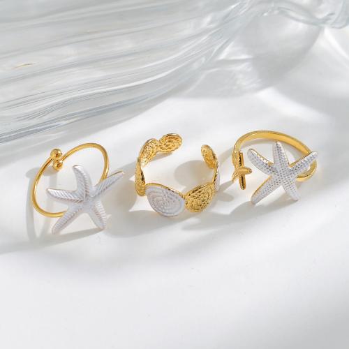 Émail Bague en Acier inoxydable , Acier inoxydable 304, Placage de couleur d'or, styles différents pour le choix & pour femme & émail, Vendu par PC