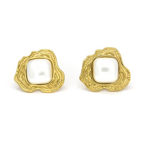 Серьги из нержавеющей стали, Нержавеющая сталь 304, с Пластиковая жемчужина, Другое покрытие, ювелирные изделия моды & Женский, Золотой, продается Пара