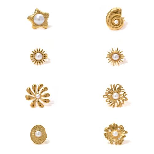 Bague en acier inoxydable, Acier inoxydable 304, avec perle de plastique, Placage, bijoux de mode & styles différents pour le choix & pour femme, doré, Vendu par PC