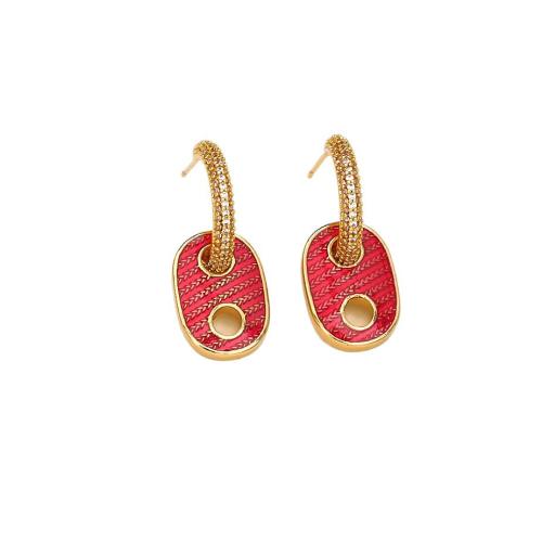 Boucles d'oreilles en laiton zircon cubique pavent, Placage, pavé de micro zircon & pour femme & émail, plus de couleurs à choisir, Vendu par paire