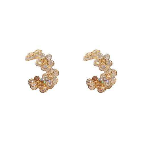 Boucles d'oreilles en laiton zircon cubique pavent, fleur, Placage, bijoux de mode & pavé de micro zircon & pour femme, plus de couleurs à choisir Vendu par paire