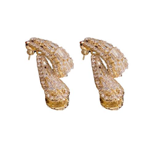 Boucles d'oreilles en laiton zircon cubique pavent, Plaqué d'or, bijoux de mode & pavé de micro zircon & pour femme Vendu par paire