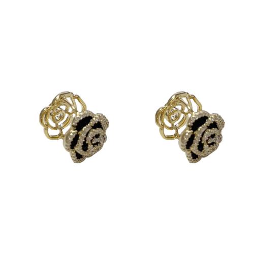 Boucles d'oreilles en laiton zircon cubique pavent, fleur, Placage, pavé de micro zircon & pour femme & émail, plus de couleurs à choisir Vendu par paire