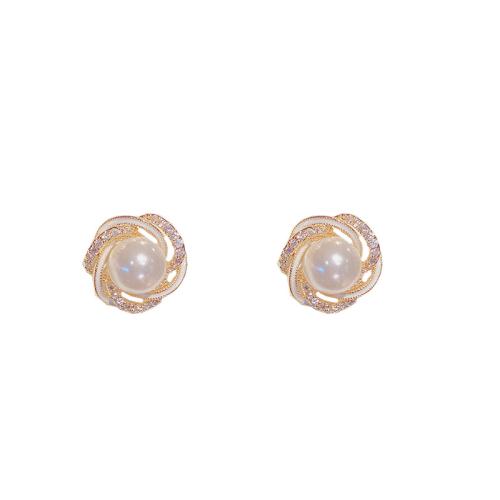 Boucles d'oreilles en laiton zircon cubique pavent, avec perle de plastique, Plaqué d'or, pavé de micro zircon & pour femme & émail, plus de couleurs à choisir Vendu par paire