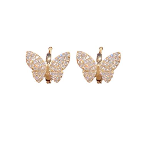 Boucles d'oreilles en laiton zircon cubique pavent, papillon, Placage, bijoux de mode & pavé de micro zircon & pour femme, plus de couleurs à choisir Vendu par paire