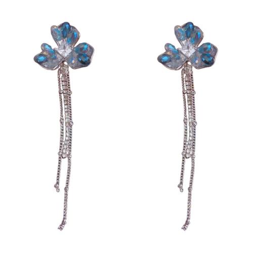 Boucles d'oreilles en laiton zircon cubique pavent, Pétales, Placage, bijoux de mode & pavé de micro zircon & pour femme, bleu Vendu par paire