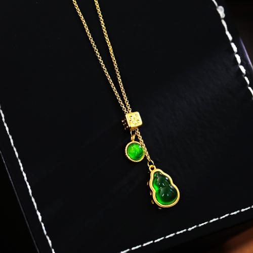 Agate Sweater Chain Necklace, Brass, with Agate, with 5.5cm extender chain, Calabash, 18K gold plated, fashion jewelry & for woman, The pendant is 2.3cm long and 1cm wide cm [