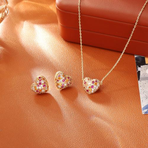 Micro cúbicos Circonia allanar sistemas de la joyería de cobre amarillo, metal, Corazón, chapado en oro real, diferentes estilos para la opción & micro arcilla de zirconia cúbica & para mujer, Vendido por UD