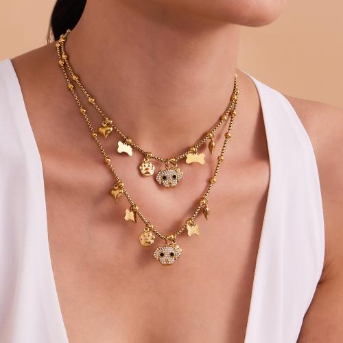 Zirkonia Edelstahl Halskette, 304 Edelstahl, Anhänger & Armband & Halskette, goldfarben plattiert, Modeschmuck & Micro pave Zirkonia, keine, verkauft von PC