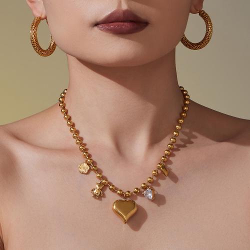 Zirkonia Edelstahl Halskette, 304 Edelstahl, goldfarben plattiert, Modeschmuck & Micro pave Zirkonia, keine, verkauft von PC