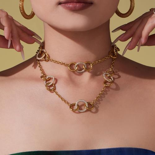 Cubic Zirconia Micro Pave Ensembles de bijoux en acier inoxydable, Acier inoxydable 304, Bracelet & collier, Placage de couleur d'or, bijoux de mode & pavé de micro zircon, plus de couleurs à choisir, Vendu par PC