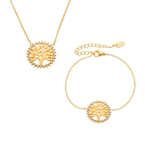 Cubic Zirconia Micro Pave Ensembles de bijoux en acier inoxydable, Acier inoxydable 304, Bracelet & collier, Placage de couleur d'or, bijoux de mode & pavé de micro zircon, plus de couleurs à choisir, Vendu par PC