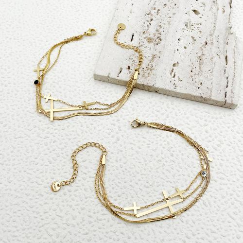 Bracelets en acier inoxydable, Acier inoxydable 304, avec 5cm chaînes de rallonge, Placage, trois couches & styles différents pour le choix & pavé de micro zircon & pour femme, doré Environ 16 cm, Vendu par PC