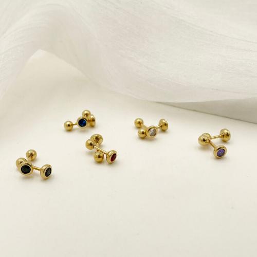 Boucle en acier inoxydable zircons cubiques, Acier inoxydable 304, Rond, Placage, bijoux de mode & pavé de micro zircon & pour femme, plus de couleurs à choisir, Vendu par paire