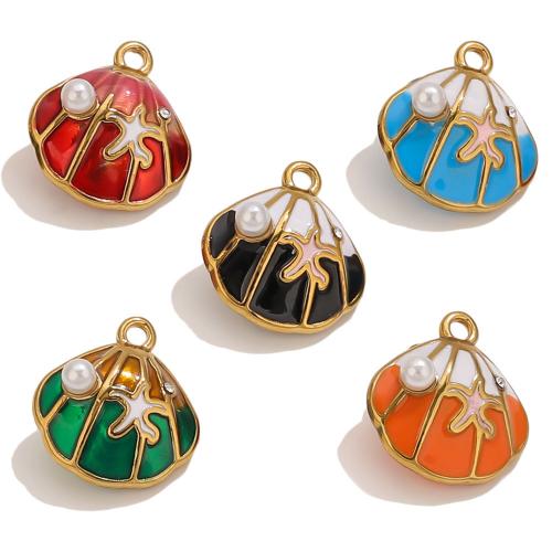 Emaille Edelstahl Anhänger, 304 Edelstahl, mit Kunststoff Perlen, Schale, goldfarben plattiert, DIY, keine, 2PCs/Tasche, verkauft von Tasche