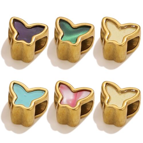 Stainless Steel Beads, 304 Stainless Steel, with Acrylic, Butterfly, gold color plated, DIY 