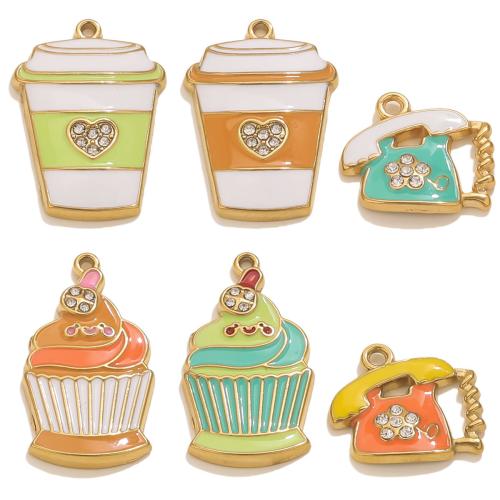 Emaille Edelstahl Anhänger, 304 Edelstahl, goldfarben plattiert, DIY & verschiedene Stile für Wahl & mit Strass, keine, 3PCs/Tasche, verkauft von Tasche