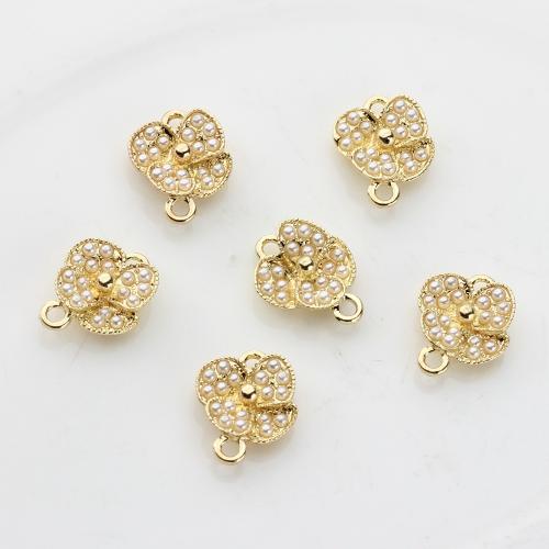 Zinc Alloy Charm Connector, with Plastic Pearl, Flower, gold color plated, DIY, Crystal Gold 
