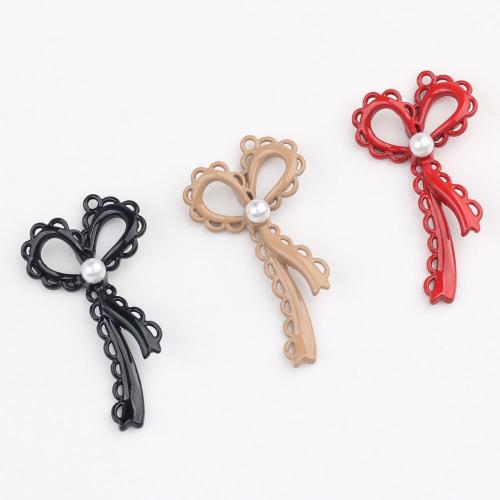 Plastic Zinc Alloy Pendants, with Plastic Pearl, Bowknot, painted, DIY 