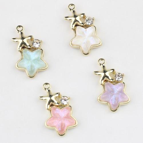Resin Zinc Alloy Pendants, with Resin, Star, plated, DIY & micro pave cubic zirconia Inner Approx 1mm 