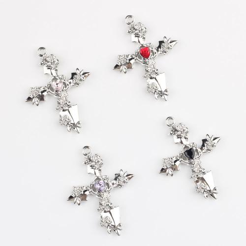 Colgantes de Aleación de Zinc en Forma Cruces, chapado, Bricolaje & micro arcilla de zirconia cúbica, más colores para la opción, 100PCs/Bolsa, Vendido por Bolsa