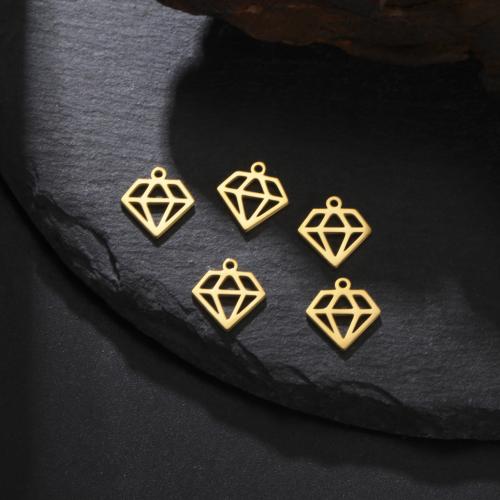 Stainless Steel Hollow Pendant, 304 Stainless Steel, Diamond Shape, plated, DIY 