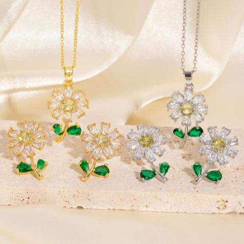 Micro cúbicos Circonia allanar sistemas de la joyería de cobre amarillo, metal, Flor, chapado, micro arcilla de zirconia cúbica & para mujer, más colores para la opción, Vendido por Set