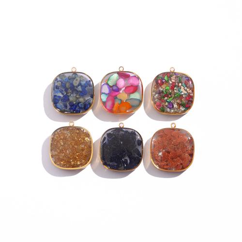 Gemstone Jewelry Pendant, 304 Stainless Steel, with Natural Gravel & Gold Foil, Square, plated, DIY & epoxy gel 