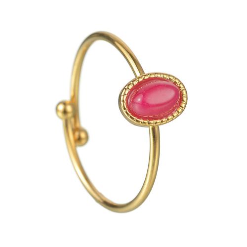 Gemstone Stainless Steel Finger Ring, 304 Stainless Steel, with Ruby, plated, fashion jewelry & for woman, golden 