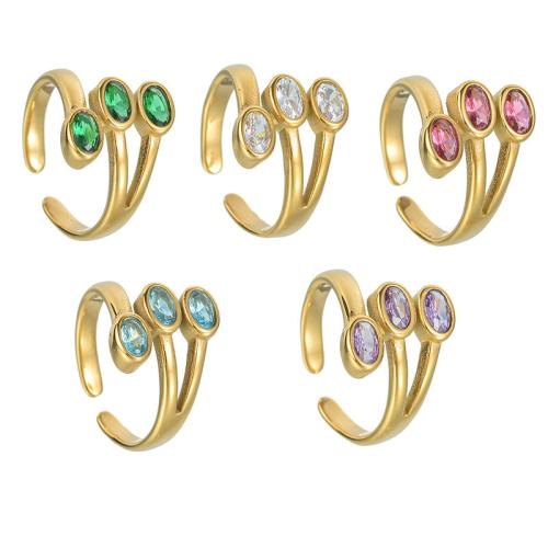 Bague en acier inoxydable Incrusté de zircon, Acier inoxydable 304, Placage, bijoux de mode & pavé de micro zircon & pour femme, doré, Vendu par PC