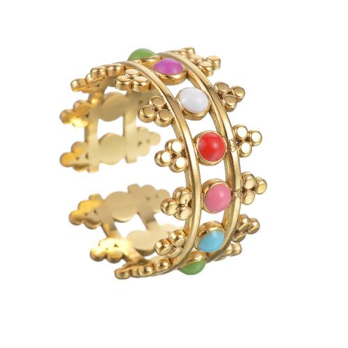 Émail Bague en Acier inoxydable , Acier inoxydable 304, Placage, pour femme & émail & creux, doré, Vendu par PC