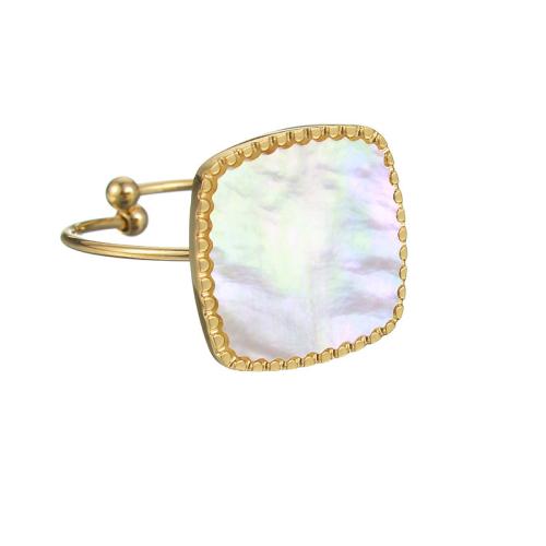 Bague en acier inoxydable, Acier inoxydable 304, avec Huître perlière, cadre, Placage, bijoux de mode & pour femme, doré, Vendu par PC