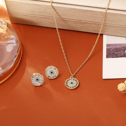 Micro cúbicos Circonia allanar sistemas de la joyería de cobre amarillo, metal, Esférico, chapado en oro real, diferentes estilos para la opción & micro arcilla de zirconia cúbica & para mujer, multicolor, Vendido por UD