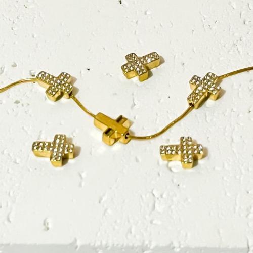 Stainless Steel Beads, 304 Stainless Steel, gold color plated, DIY & micro pave cubic zirconia 