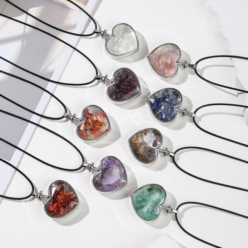 Драгоценный камень Ожерелья, Природный гравий, с кожаный шнур & Стеклянный & цинковый сплав, ювелирные изделия моды & различные материалы для выбора & Мужская, продается PC