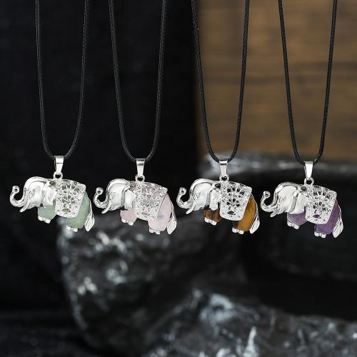 Драгоценный камень Ожерелья, Полудрагоценный камень, с кожаный шнур & Нержавеющая сталь 304, плакирован серебром, ювелирные изделия моды & различные материалы для выбора & Мужская, продается PC