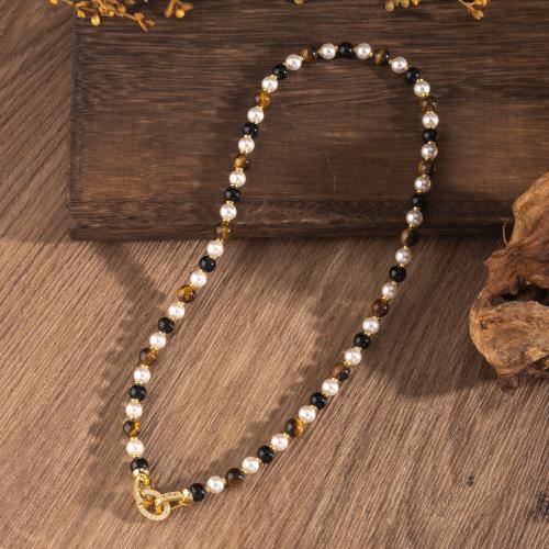 Ensembles-cadeaux bijoux, oeil de tigre, avec perle de plastique & Acier inoxydable 304, Placage de couleur d'or, styles différents pour le choix & pour femme & avec strass, Vendu par PC