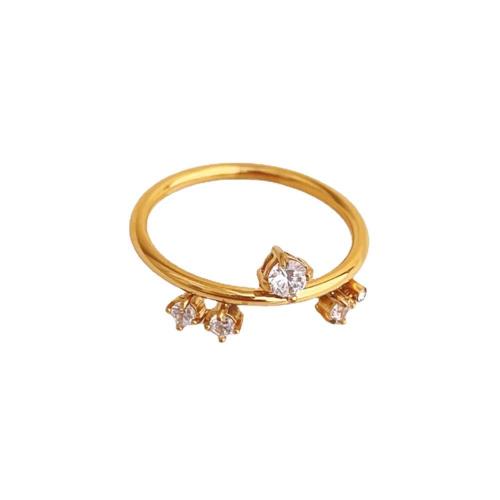 Strass Edelstahl Fingerring, 304 Edelstahl, plattiert, verschiedene Größen vorhanden & für Frau & mit Strass, goldfarben, verkauft von PC