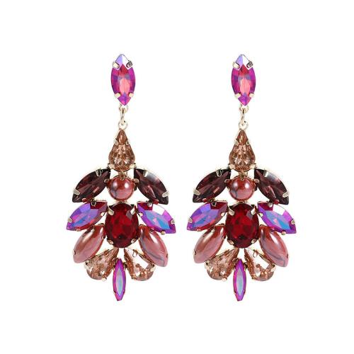 Crystal Drop Earring, Zinc Alloy, with Crystal & Plastic Pearl, Leaf, fashion jewelry & for woman 