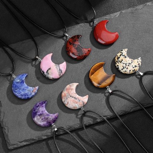 Драгоценный камень Ожерелья, Полудрагоценный камень, с кожаный шнур & Нержавеющая сталь 304, плакирован серебром, ювелирные изделия моды & различные материалы для выбора & Мужская, продается PC