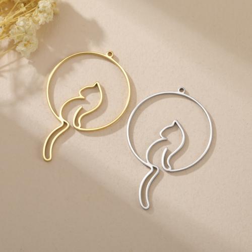 Pendentifs d'animaux en acier inoxydable , Acier inoxydable 304, chat, Placage, DIY & creux, plus de couleurs à choisir Vendu par sac