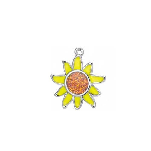 Gemstone Jewelry Pendant, 304 Stainless Steel, with Gemstone, Sunflower, plated, DIY & enamel 