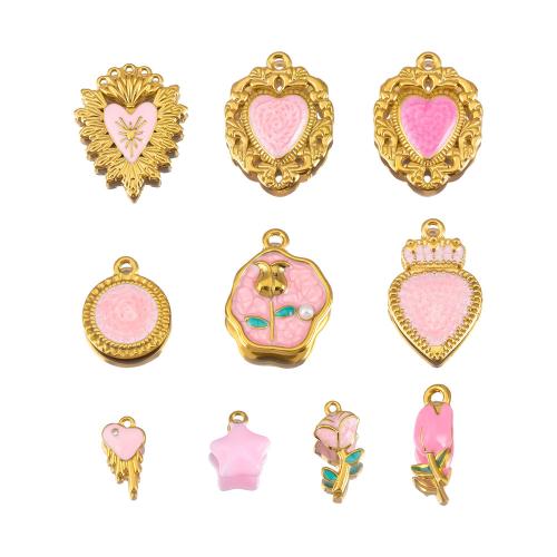 Emaille Edelstahl Anhänger, 304 Edelstahl, mit Kunststoff Perlen, plattiert, DIY & mit Strass, keine, 10PCs/Tasche, verkauft von Tasche