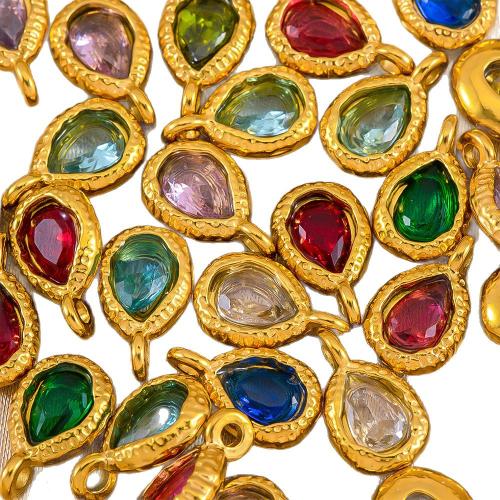 Pendentifs en acier inoxydable strass, Acier inoxydable 304, larme, Placage, DIY & avec strass, plus de couleurs à choisir Vendu par sac