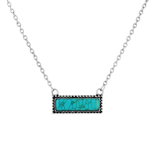 Zinc Alloy Necklace, with Synthetic Turquoise, Rectangle, plated, fashion jewelry & for woman, silver color 