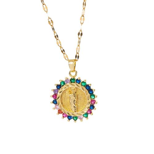 キュービックジルコンマイクロパヴェブラスネックレス, 銅, ラウンド形, メッキ, 異なるスタイルを選択 & マイクロパヴェジルコニア & 女性用, 金色, 売り手 パソコン