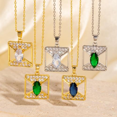 キュービックジルコンマイクロパヴェブラスネックレス, 銅, スクエアー, メッキ, マイクロパヴェジルコニア & 女性用 & くり抜き, 無色, 売り手 パソコン