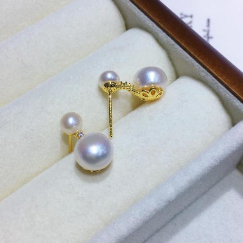 Boucles d'oreilles d'eau douce de Perle , laiton, avec perle d'eau douce cultivée, Placage, bijoux de mode, plus de couleurs à choisir, 3-8mm, Vendu par paire