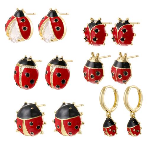 Boucles d'oreilles en laiton zircon cubique pavent, Placage, bijoux de mode & pavé de micro zircon & émail, plus de couleurs à choisir, Vendu par paire