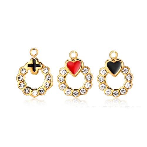 Pendentifs en acier inoxydable strass, Acier inoxydable 304, Placage de couleur d'or, DIY & émail & avec strass, plus de couleurs à choisir Vendu par sac
